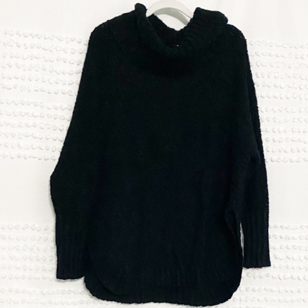 Faded Glory black fuzzy cowl neck sweater l